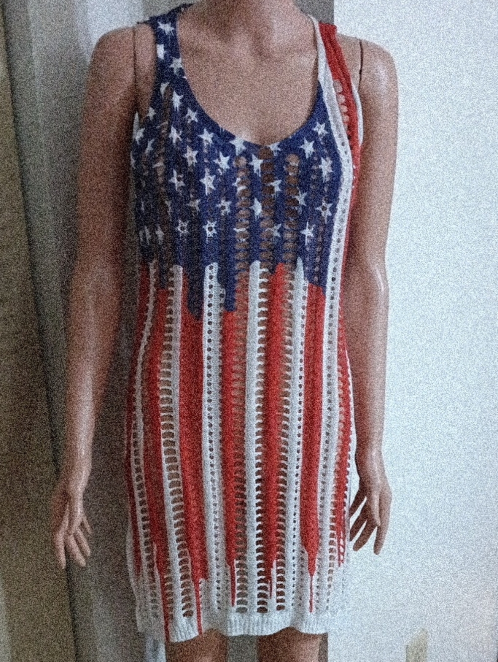 Women’s American Flag Crochet Swim Coverup - Red White Blue
